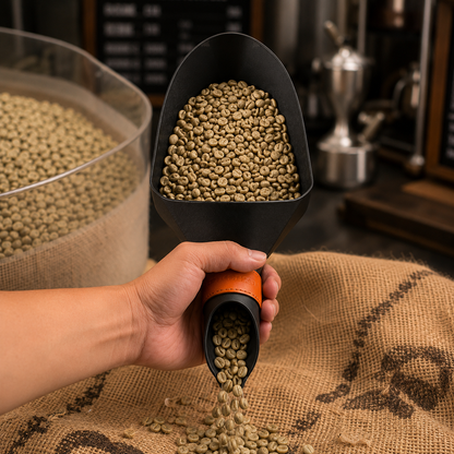 KORVA Coffee Bean Scoop Plastic, 1KG Large Capacity Coffee Measuring Scoop, Dual Spout Coffee Bean Shovel for Green Beans & Roasted Beans, Food Grade Durable Coffee Grounds Scoop for Coffee Shop & Bakery Use