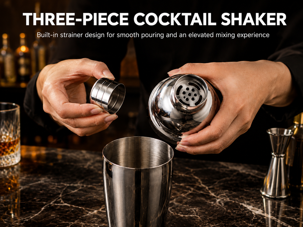 KITPRO 6PCS Stainless Steel Cocktail Shaker Set Professional Bartender Kit with Shaker, Double Jigger, Ice Muddler, Mixing Spoon and 2 Liquor Pourers for Bar Coffee Shop Beverage Store