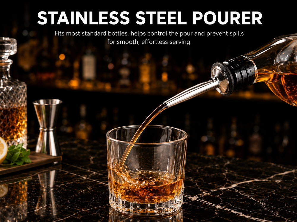 KITPRO 6PCS Stainless Steel Cocktail Shaker Set Professional Bartender Kit with Shaker, Double Jigger, Ice Muddler, Mixing Spoon and 2 Liquor Pourers for Bar Coffee Shop Beverage Store