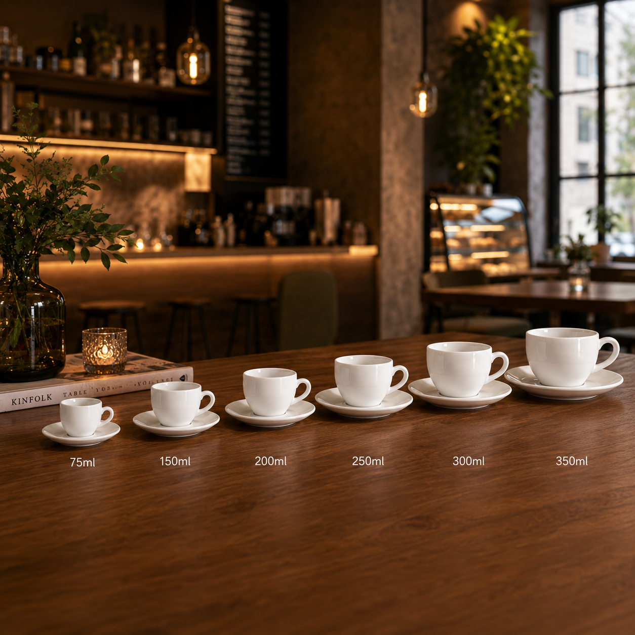 KITPRO Nordic Espresso Cups and Saucers Set, Ceramic Coffee Cup for Espresso, Cappuccino & Latte, Minimalist Modern Design, 75ml-350ml