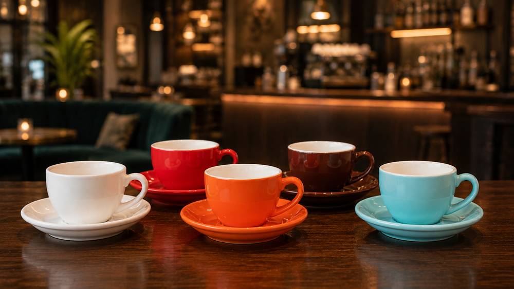 KITPRO Nordic Espresso Cups and Saucers Set, Ceramic Coffee Cup for Espresso, Cappuccino & Latte, Minimalist Modern Design, 75ml-350ml