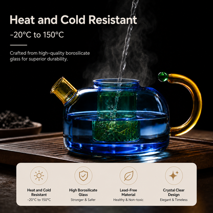 KITPRO Glass Teapot, Heat Resistant Borosilicate Glass Tea Pot for Loose Leaf Tea, Cold Brew Coffee, Hot & Cold Beverage Server for Home, Restaurant & Cafe Use