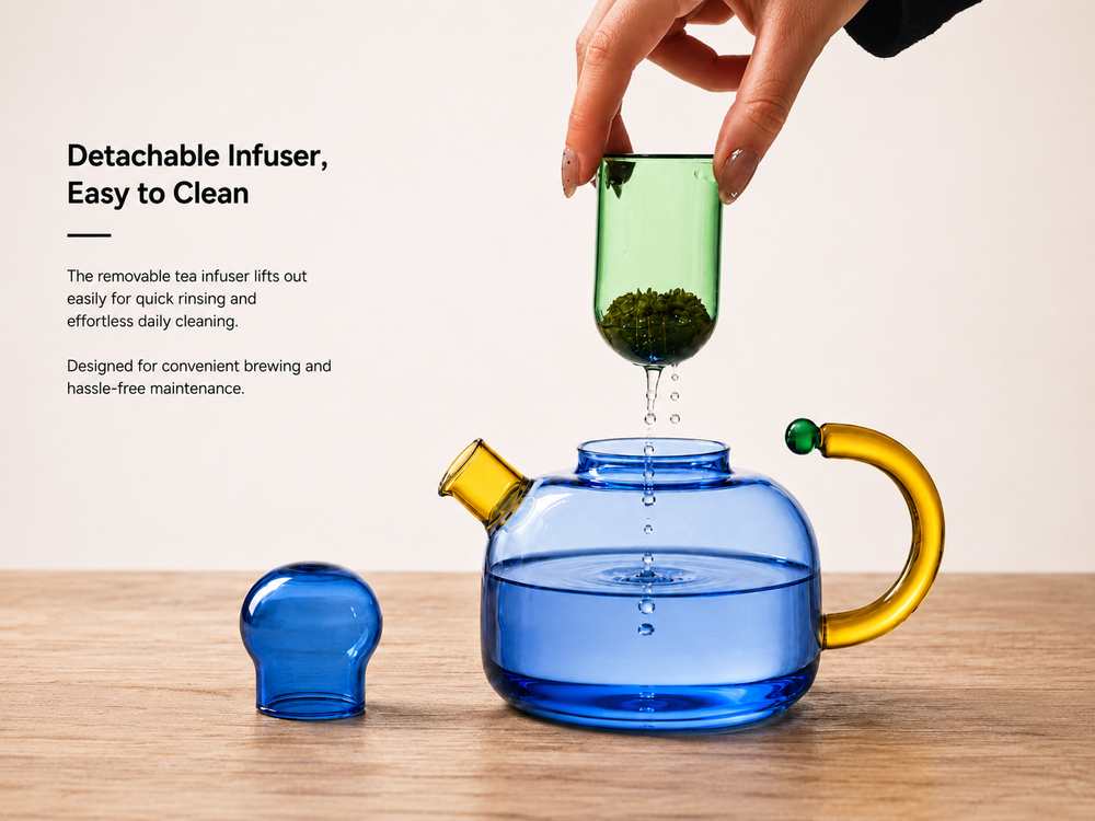 KITPRO Glass Teapot, Heat Resistant Borosilicate Glass Tea Pot for Loose Leaf Tea, Cold Brew Coffee, Hot & Cold Beverage Server for Home, Restaurant & Cafe Use