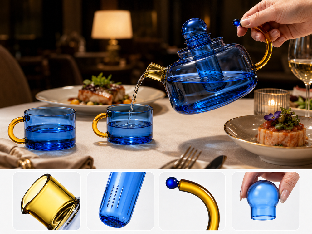 KITPRO Glass Teapot, Heat Resistant Borosilicate Glass Tea Pot for Loose Leaf Tea, Cold Brew Coffee, Hot & Cold Beverage Server for Home, Restaurant & Cafe Use