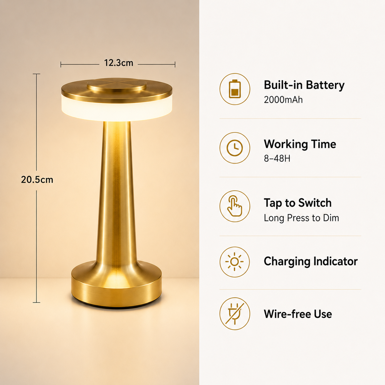 Cordless Rechargeable LED Table Lamp, Keep Power for 72H Table Light, Waterproof Touch Portable Dimmable LED Table Lamp for Restaurant, Hotels, Cafes, Bars and Dining Tables